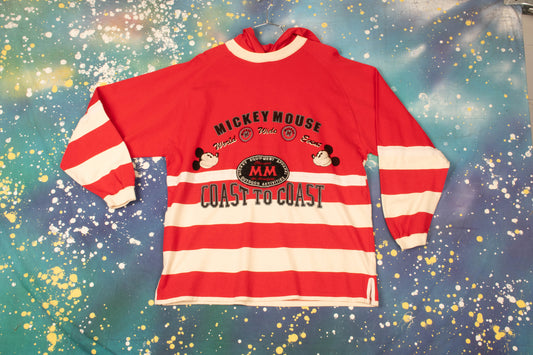 MICKEY, INC Mickey Mouse Coast To Coast Striped Vintage Disney Sweatshirt Size L / XL